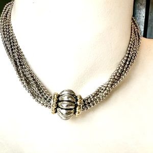 Two tone multi strand caviar necklace.